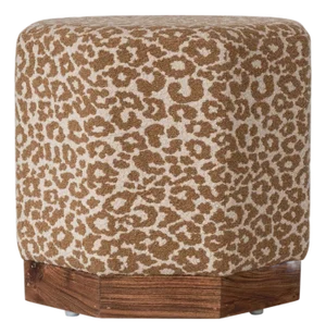 Leopard Hexagonal Ottoman With Wood Base