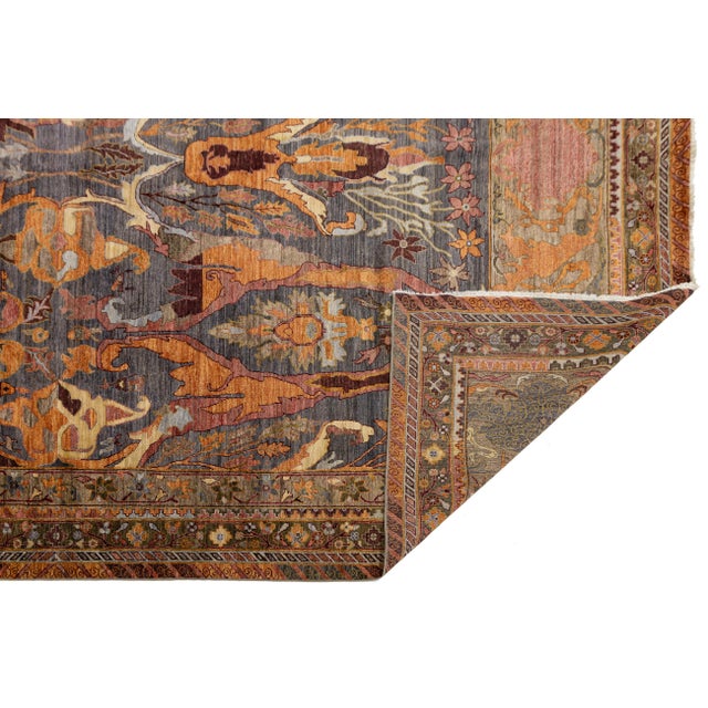 10x14 Modern Bidjar Style Abstract Floral Wool Area Rug in Slate & Burnt Orange For Sale - Image 4 of 11