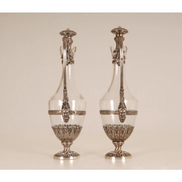 Late 19th Century Antique Sterling Silver Decanters and Glass Tableware Neoclassical Silver- Tableware Louis XVI - A Pair For Sale - Image 5 of 13