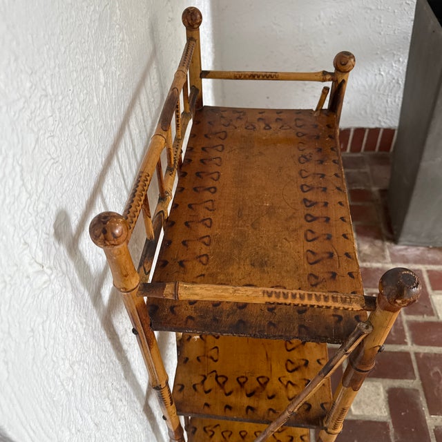 1910s Antique Stick and Ball Burnt Bamboo English Bookshelf/ Etagere For Sale - Image 5 of 12