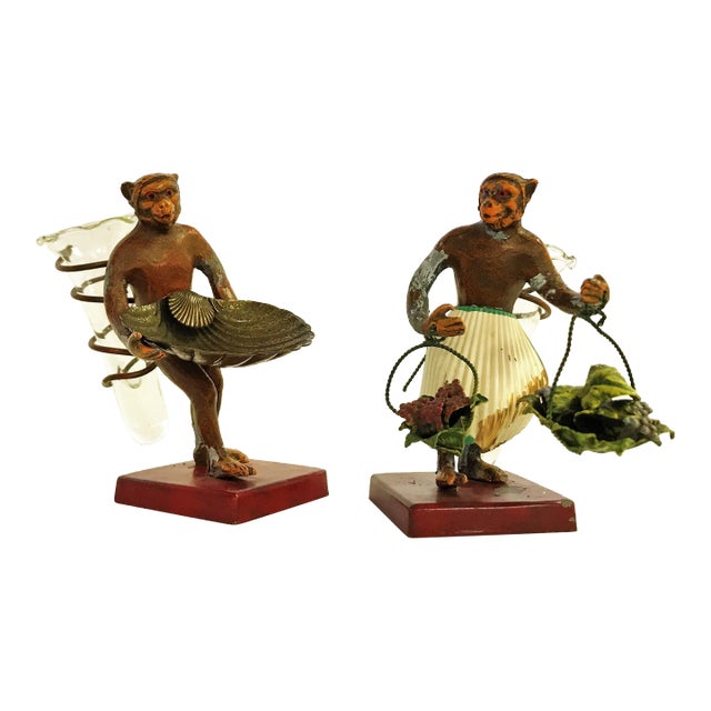 Vintage Petite Choses Cold Painted Monkey Vases- a Pair For Sale
