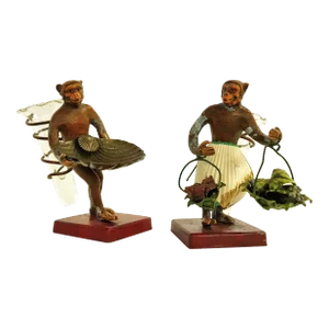 Vintage Petite Choses Cold Painted Monkey Vases- a Pair