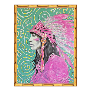 Pop Art Native American Portrait Painting Pink Feather Headdress Western Art Original Acrylic by Tatiana Duperault