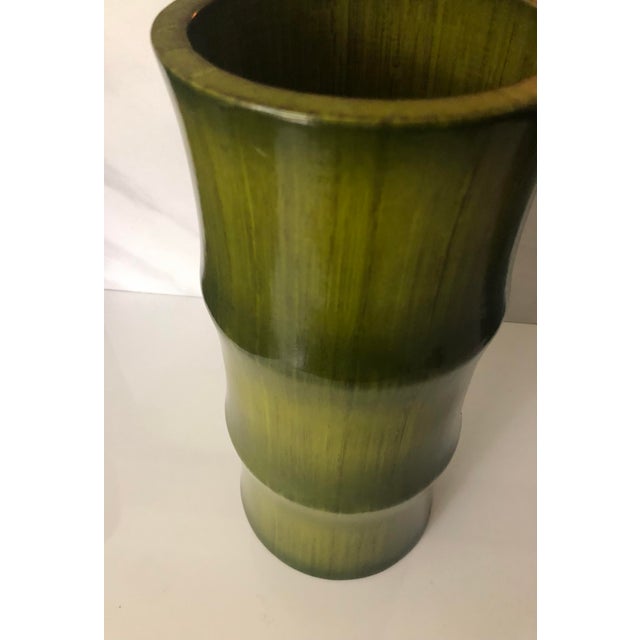 Mid 20th Century Avocado Green Bamboo Wood Vase For Sale - Image 4 of 8