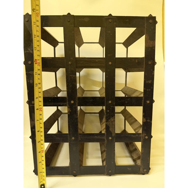 Brown Vintage Industrial Wood & Galvanized Iron 12-Bottle Wine Rack For Sale - Image 8 of 10