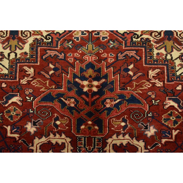 Heriz Rug 8’1” X 11’3” Red Wool Vintage Traditional Hand-Knotted Carpet For Sale - Image 9 of 15