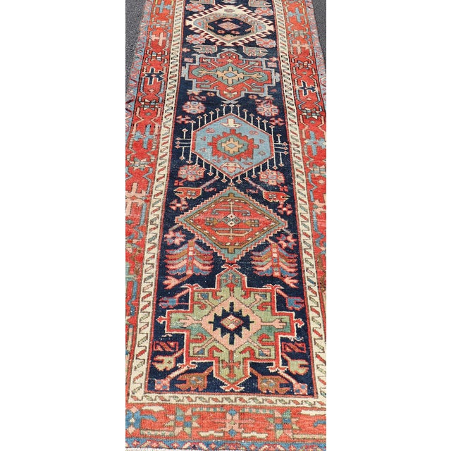 Antique Heriz Serapi Runner With Colorful Highly Stylized Medallion Design For Sale - Image 4 of 13