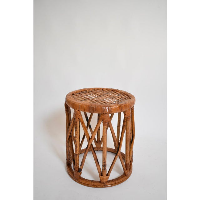 Cylindrical Rattan Stools, 1960s, Set of 2 For Sale - Image 3 of 5