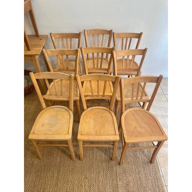 Rustic Vintage French Bistro Chairs, 1950s, Set of 9 For Sale - Image 3 of 8