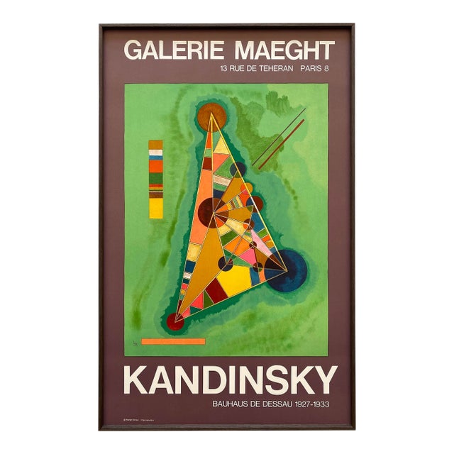 Wassily Kandinsky Vintage 1965 Mid Century Modern Fine Art Lithograph Print Framed Paris Exhibition Poster " Bunt Im Dreieck " 1927 For Sale