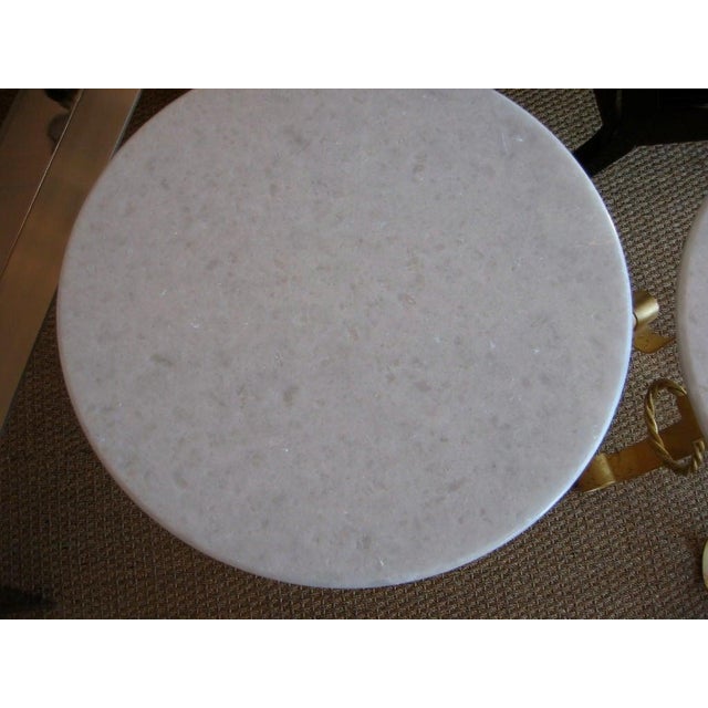 Vintage Italian Gold Leaf Gilded Iron & Marble Top End Side Tables Pair Of, 1960's For Sale - Image 9 of 10