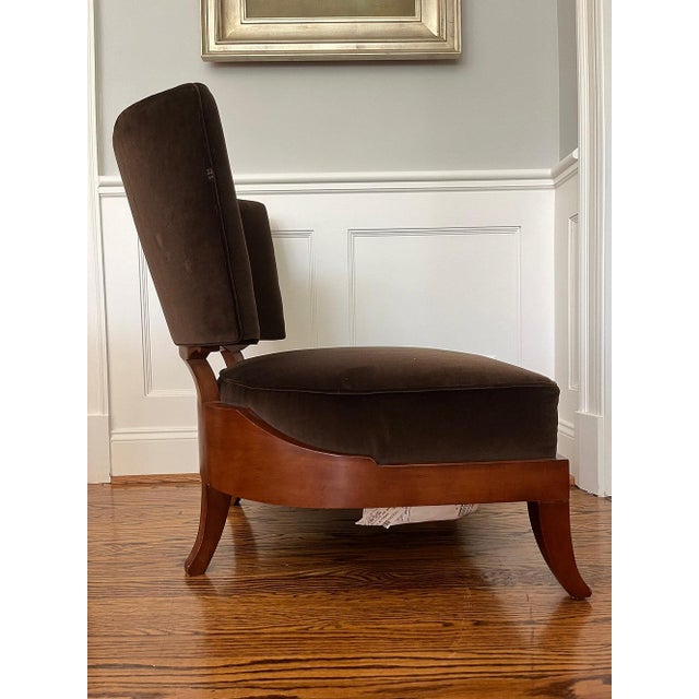 An exceptionally glamorous, contemporary curved back slipper chair or lounge chair by Barbara Barry for Baker Furniture...