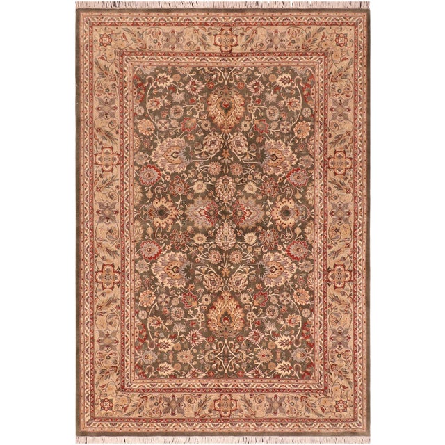 Floral 1990's Pak-Persian Green/Taupe Wool Rug - 6'2'' X 9'2'' For Sale - Image 9 of 9