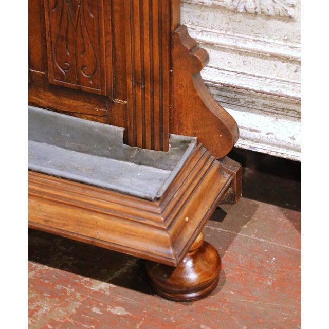 19th C. French Henri II Carved Walnut Hall Tree With Beveled Mirror and 8 Hooks For Sale - Image 12 of 14