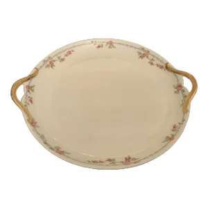 1960s Hand Painted Limoges Porcelain Platter With Gold Handles From France