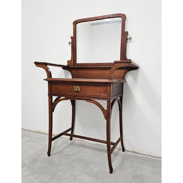 Art Nouveau Dressing or Vanity Table with Mirror in Walnut, 1890s For Sale - Image 9 of 12