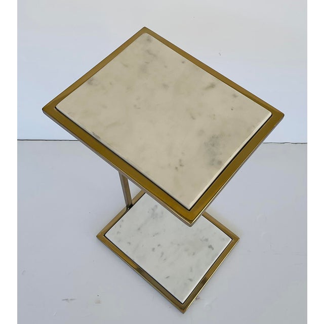 Stylish Modern Carrara Marble and Polished Nickel Drinks Table