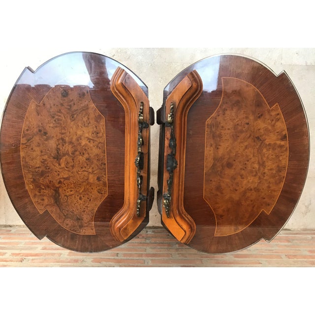 20th Louis XVI Style Marquetry Nightstands with Metal and Mirror Crest, a Pair For Sale - Image 18 of 18