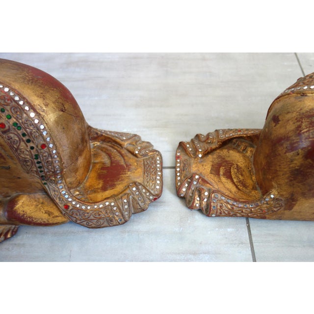 Gold Burmese Artist, Statues of Buddhist Monks in Prayer, 19th Century, Wood, Set of 2 For Sale - Image 8 of 18