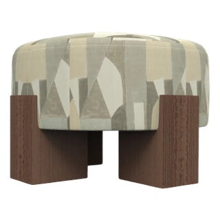 Cassette Pouf in District Alabaster Fabric and Smoked Oak by Alter Ego for Collector For Sale