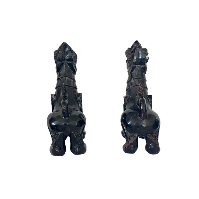 Chinese Pair of Antique Chinese Wood Carved Foo Dogs Protectors 19th Century For Sale - Image 3 of 5
