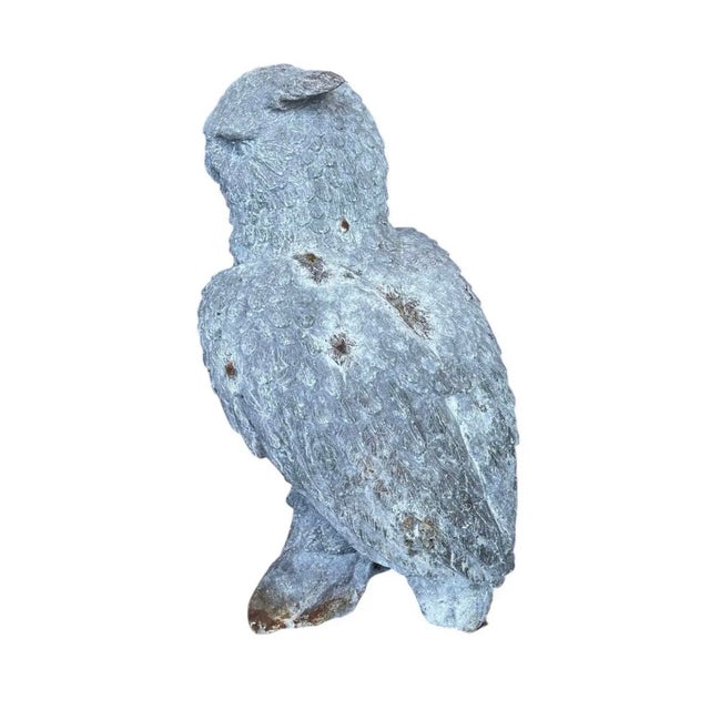 Vintage Cast Iron Owl Garden Sculpture on Natural Branch Base For Sale - Image 4 of 11