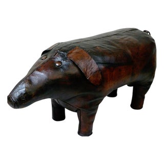 Vintage Leather Pig Ottoman attributed to Dimitri Omersa, 1960s For Sale