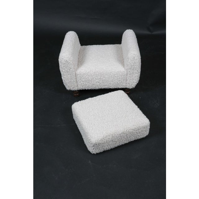 Mid Century Art Deco Lounge Chair Teak & Boucle W/Ottoman For Sale - Image 4 of 8