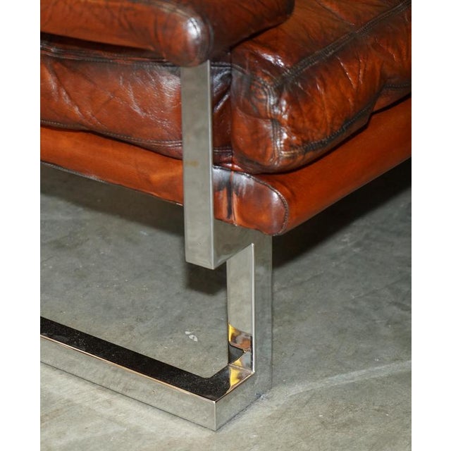 Brown Sofa and Armchair Suite in Leather and Chrome, Set of 4 For Sale - Image 8 of 18