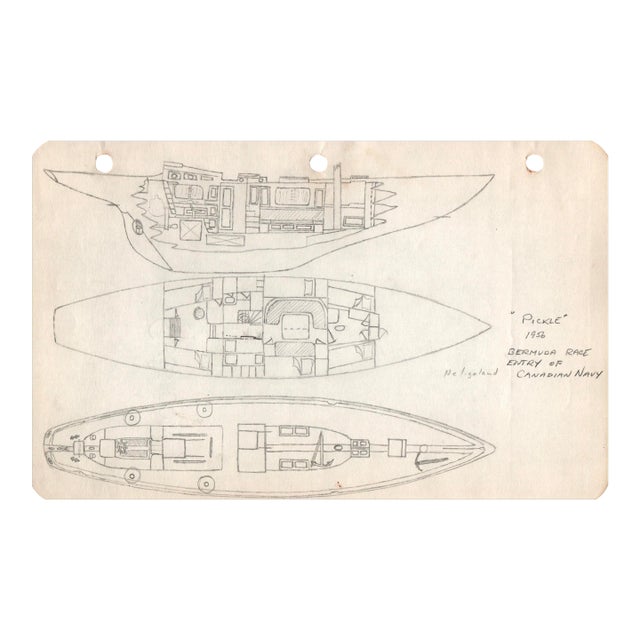 1940s Maine Marine Architectural Drawing on Paper For Sale