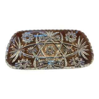 Mid 20th Century Oblong Molded Lead Crystal Tray For Sale