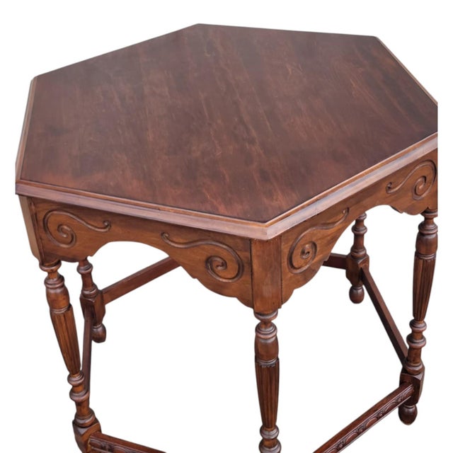 Coffee 1940s Vintage American Cherry Center Table Carved Traditional For Sale - Image 8 of 17