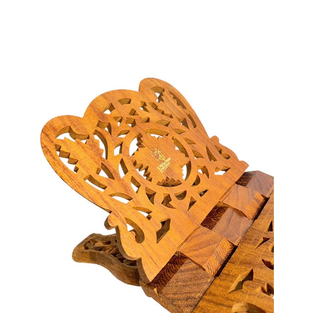 Mid 20th Century Vintage Hand Carved Anglo Indian Folk Art Book Stand Easel For Sale - Image 5 of 7