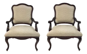 Ferguson Copland Transitional Dark Wood and Taupe Cut Velvet Lounge Chair Pairs