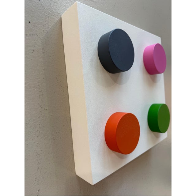 Wood Assemblage painted in Acrylic Paint and clear coat Title : Lee-go III wood cleat on back for hanging Born in...