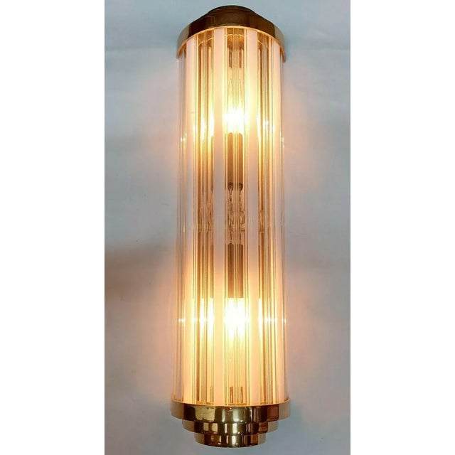 Vintage Art Deco Skyscraper Rod Ship Light Wall Sconces Fixture in Brass & Milk Glass For Sale - Image 4 of 5