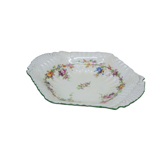 English Antique Coalport Kings Ware Scalloped Floral Compote Dish Shallow Bowl 12" For Sale - Image 3 of 13
