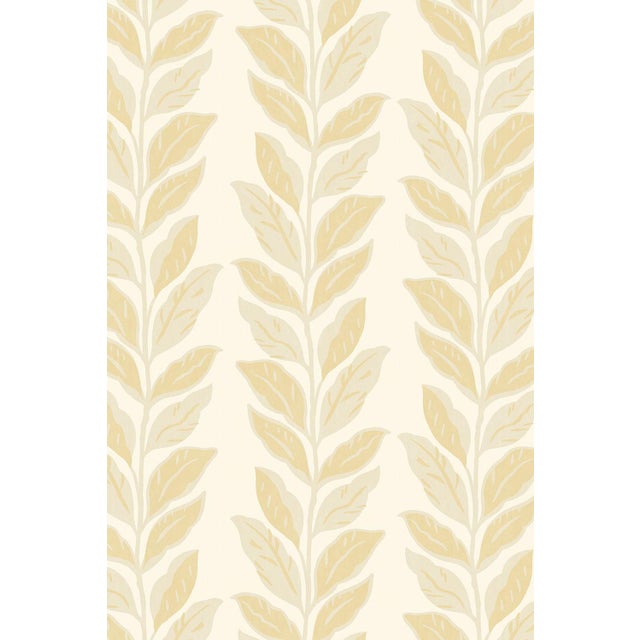Wood Garden Leaf Stripe Grasscloth Wallpaper by House Party | Rattan & White | 8 Yards For Sale - Image 7 of 7