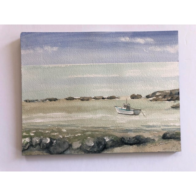 Contemporary “In the Shallows” Signed Original Watercolor Seascape Painting by Nancy Smith For Sale - Image 3 of 3