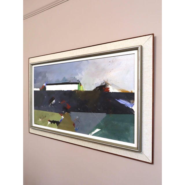 Mid 20th Century Mid-Century Modern 'Edge of the Land' Vintage Original Abstract Landscape Oil Painting by Swedish Artist Hans Osswald (1919-1983), Framed For Sale - Image 5 of 15