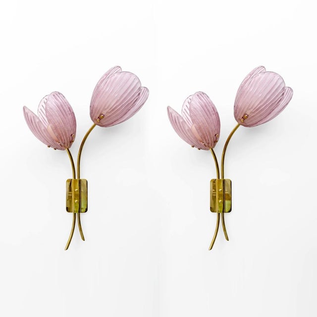 Murano Glass and Brass Tulip Sconces, 2000s, Set of 2 For Sale - Image 9 of 9