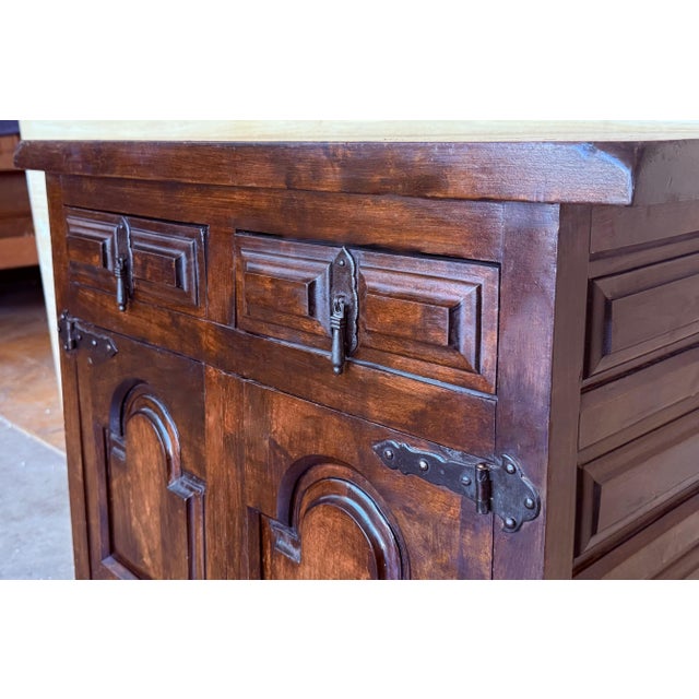 19th Spanish Baroque Carved Walnut Narrow Two Drawer Credenza or Buffet For Sale - Image 13 of 18