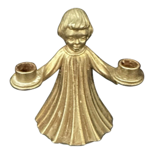 Vintage Mid 20th Brass Gilded Dual Candle Holder Choir Boy Angel Christmas