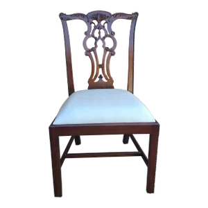 Maitland Smith Chippendale Style Carved Mahogany and Upholstered Side Chair