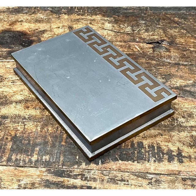 Metal Vintage Greek Key Metal Box For Sale - Image 7 of 12