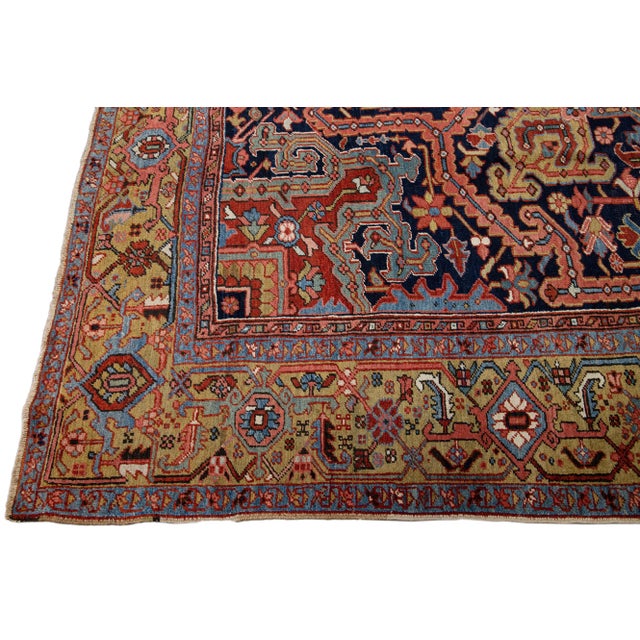 Antique Persian Heriz Handmade Allover Designed Blue Wool Rug For Sale - Image 4 of 11