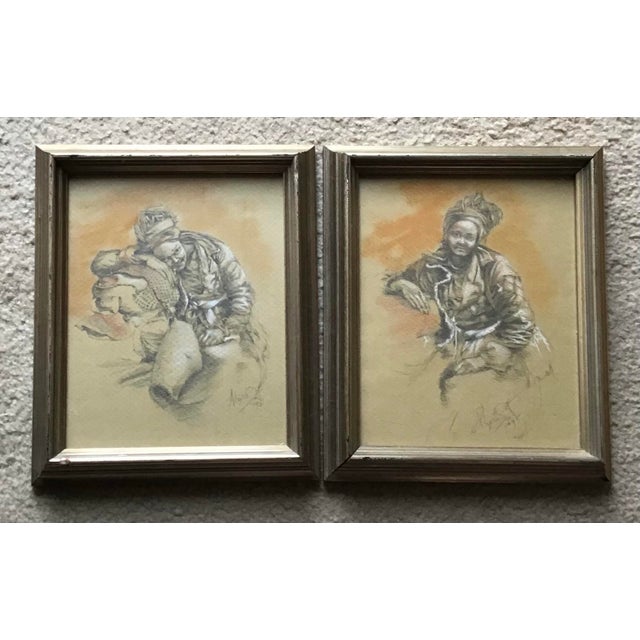 This listing is for a lot of two vintage original charcoal sketch drawings by American artist Alexia Scott (MFA, George...