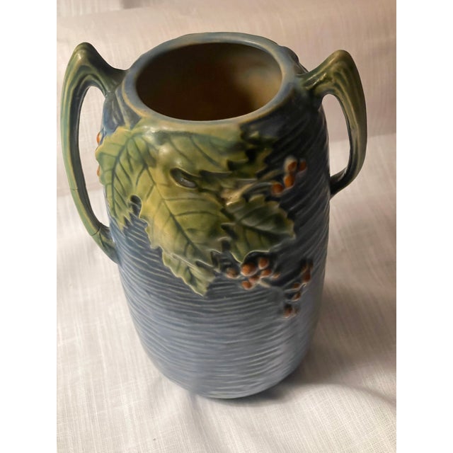 Vintage Roseville Pottery Bushberry Blue Asymetrical Art Deco Vase #31-7" For Sale - Image 12 of 12