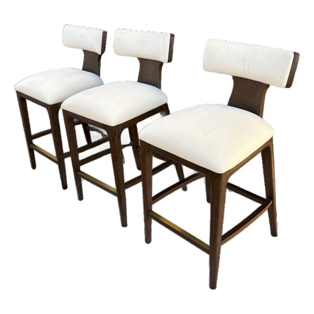 Rh Ligné Fabric Bar & Counter Stools — Set of 3 For Sale