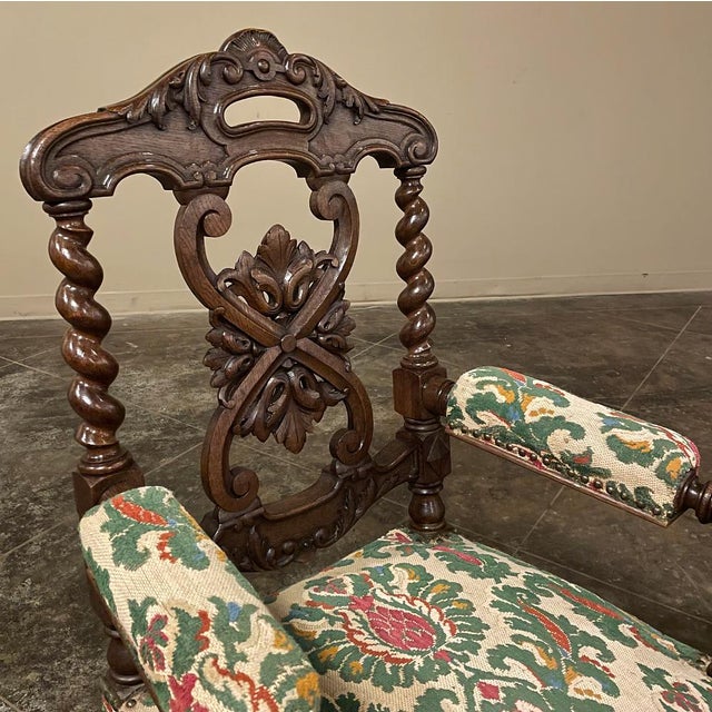 Pair 19th Century Renaissance Revival / Louis XIII Style Barley Twist Armchairs in Solid Oak For Sale - Image 10 of 17